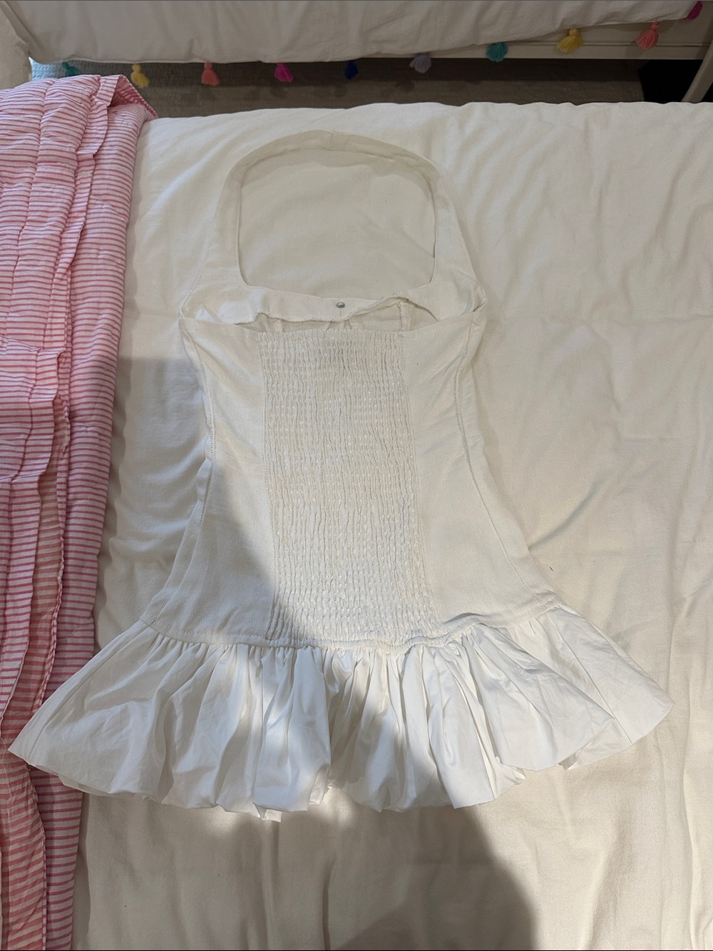 Peppermayo White Halter Mini Dress with Ruffle Hem - Picture 3 of 4